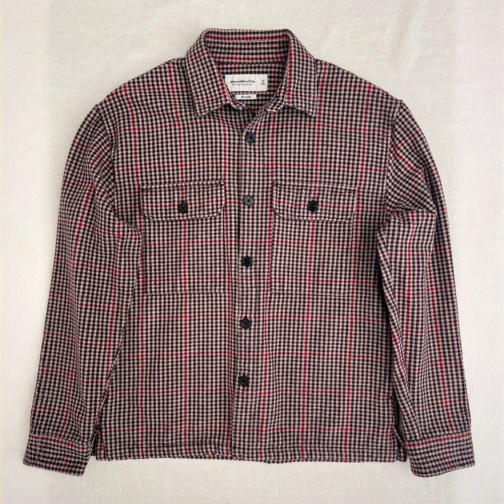 EUC Abercrombie & Fitch 100% Cotton Tan Houndstooth Workwear Shacket Size Medium